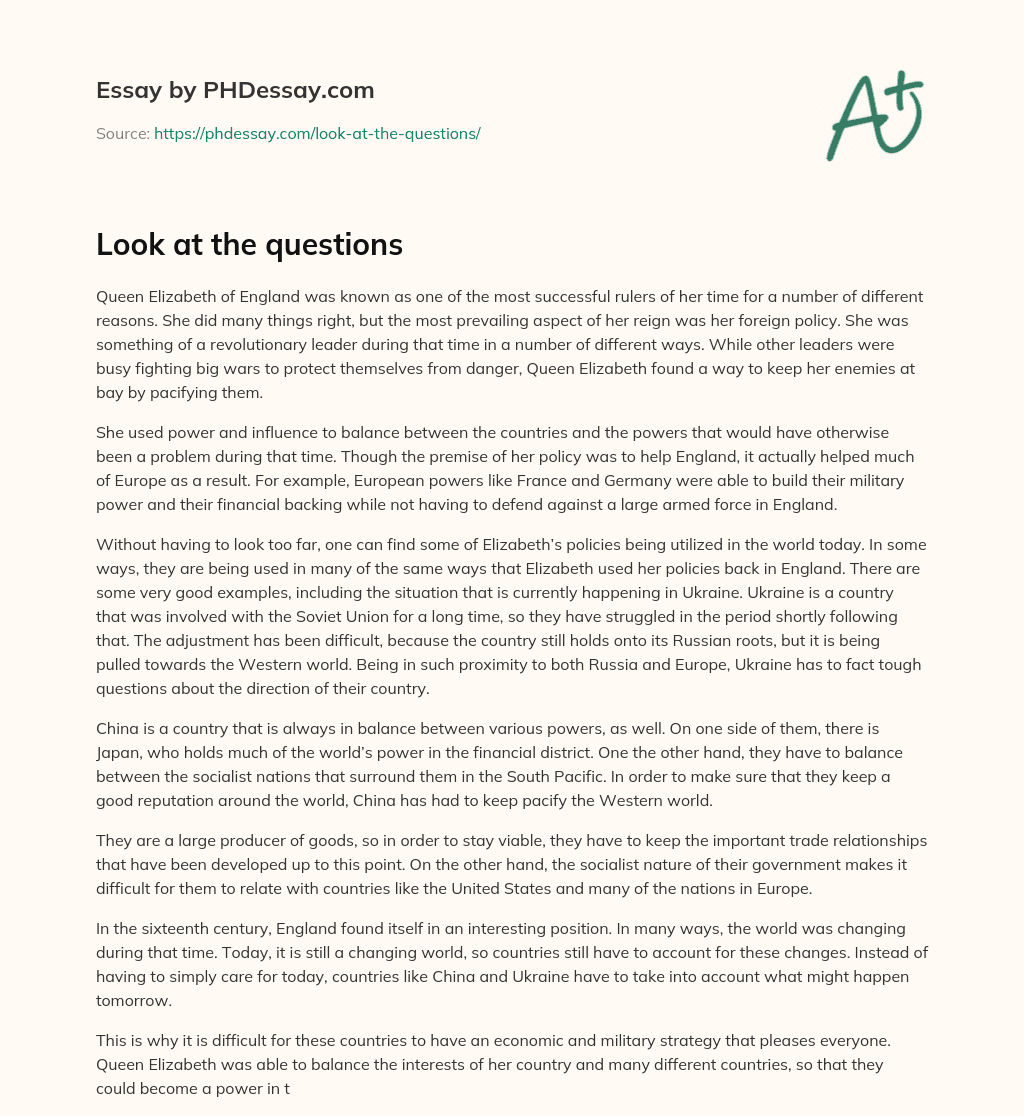 Look at the questions essay