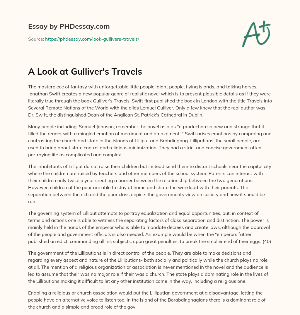 A Look at Gulliver’s Travels essay