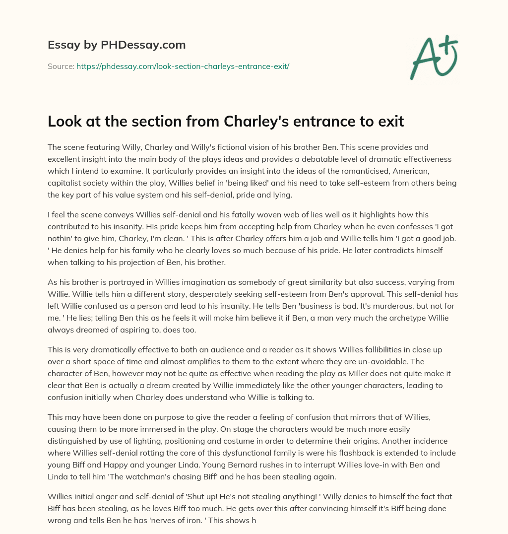 Look at the section from Charley’s entrance to exit essay