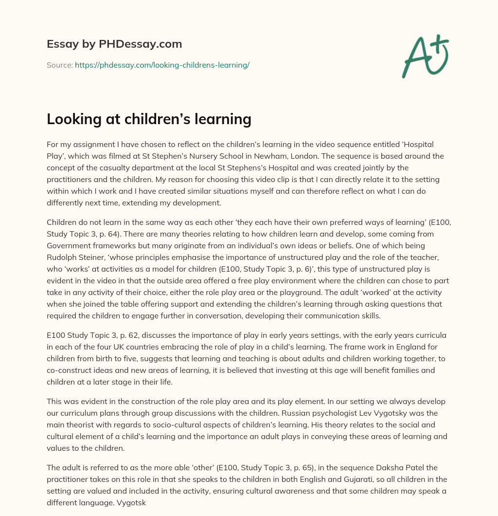 Looking at children’s learning essay