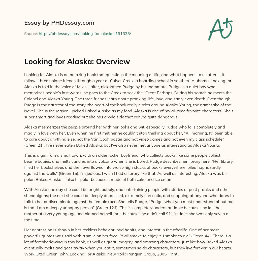 Looking for Alaska: Overview essay
