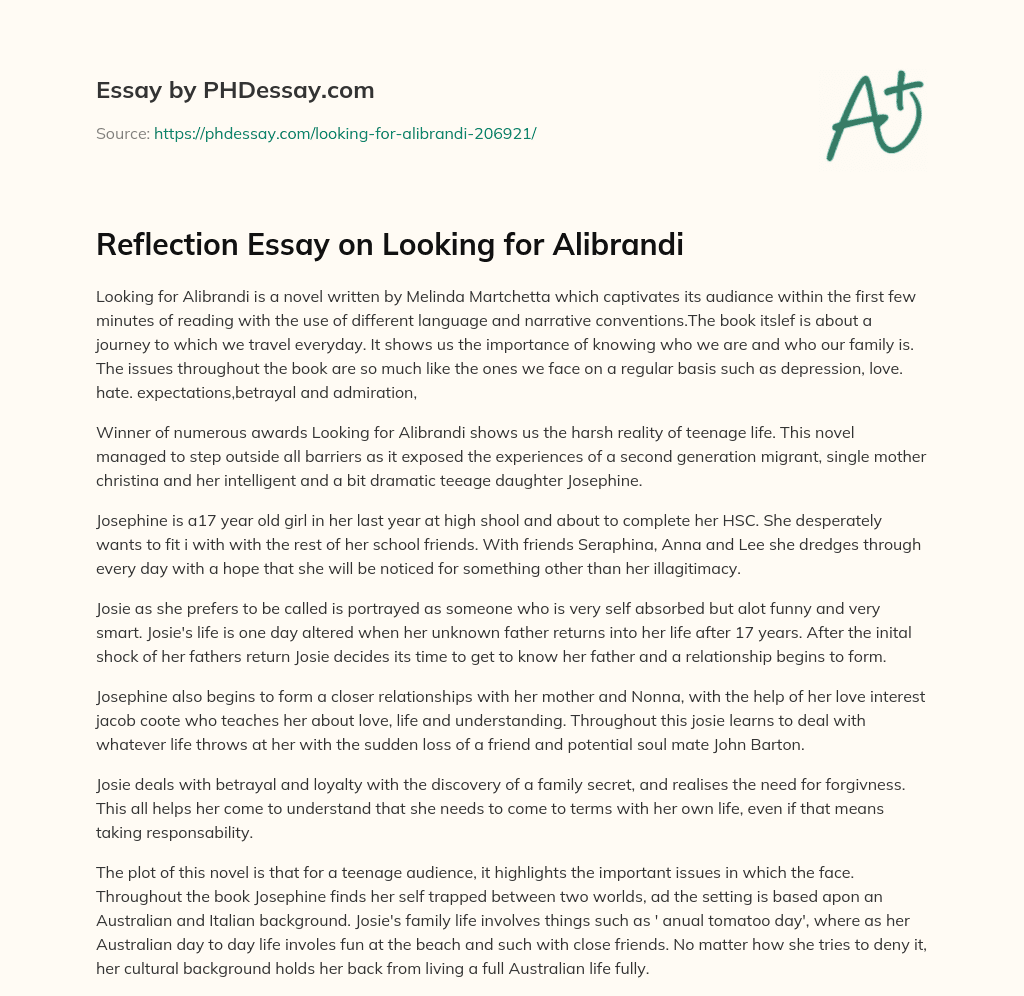 Reflection Essay on Looking for Alibrandi essay
