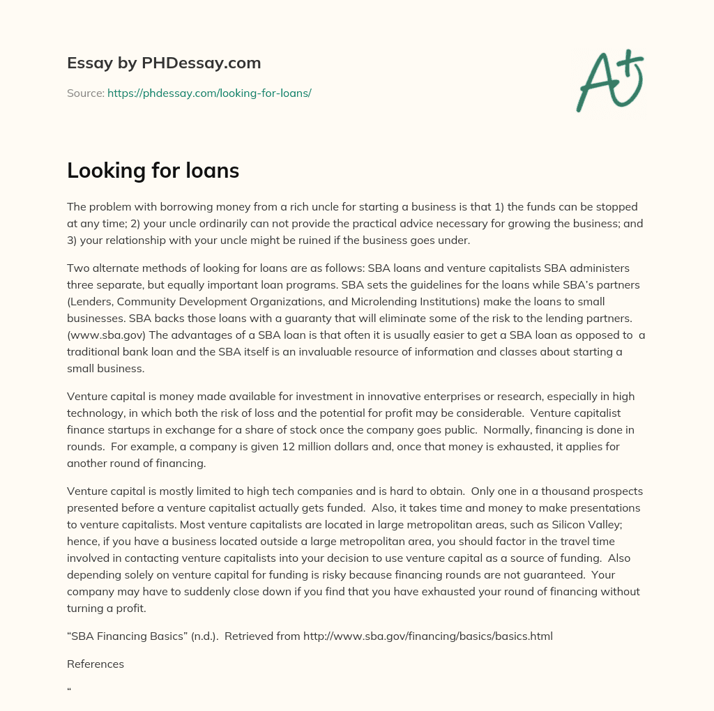 Looking for loans essay