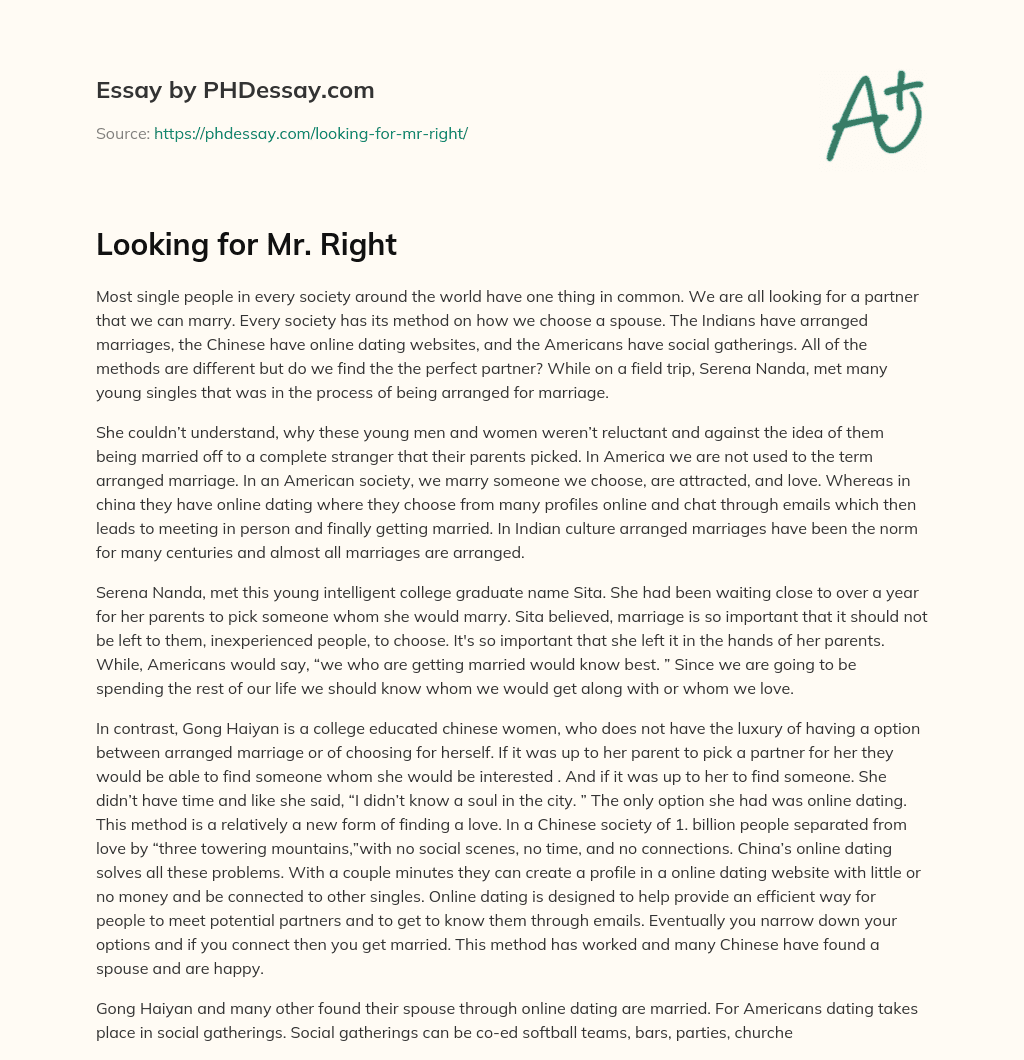 Looking for Mr. Right essay