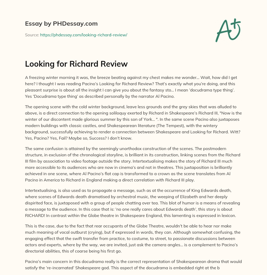 Looking for Richard Review essay