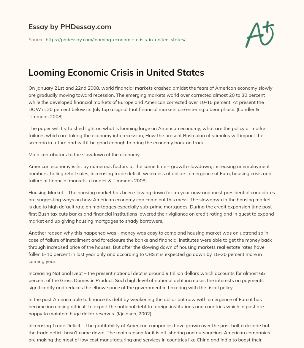 Looming Economic Crisis in United States essay