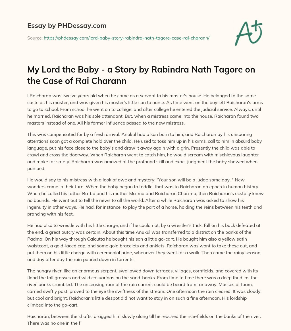 My Lord the Baby – a Story by Rabindra Nath Tagore on the Case of Rai Charann essay
