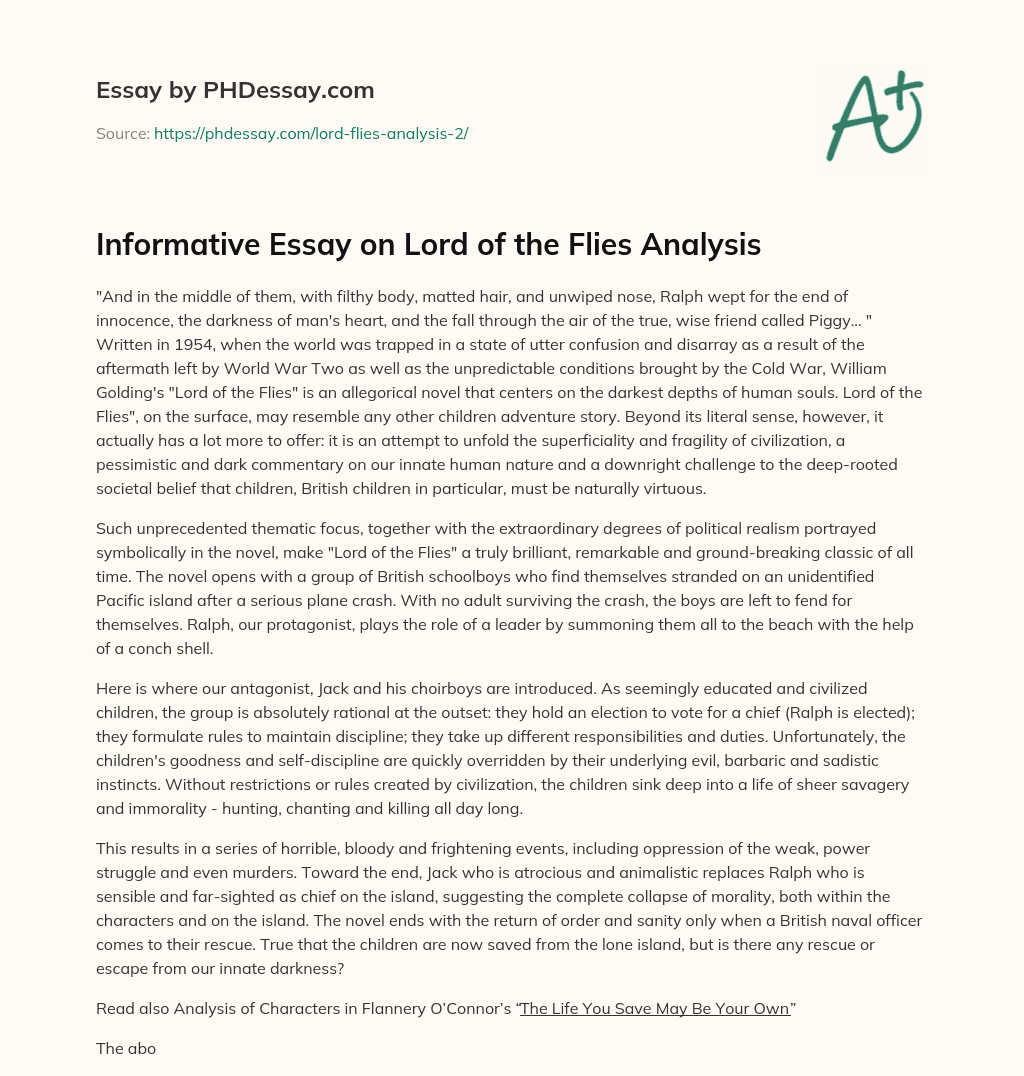 Informative Essay on Lord of the Flies Analysis essay