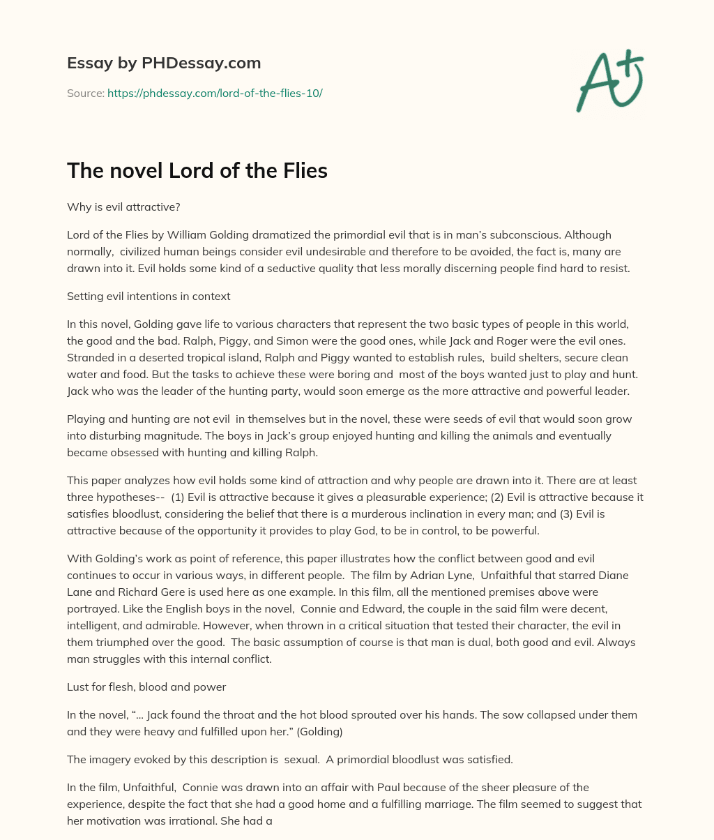 The novel Lord of the Flies essay