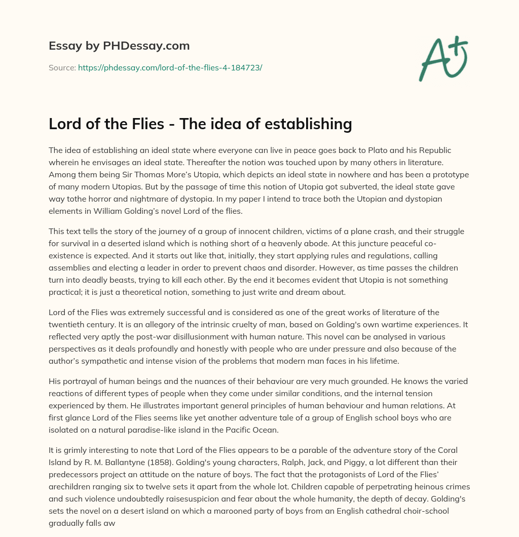 Lord of the Flies – The idea of establishing essay
