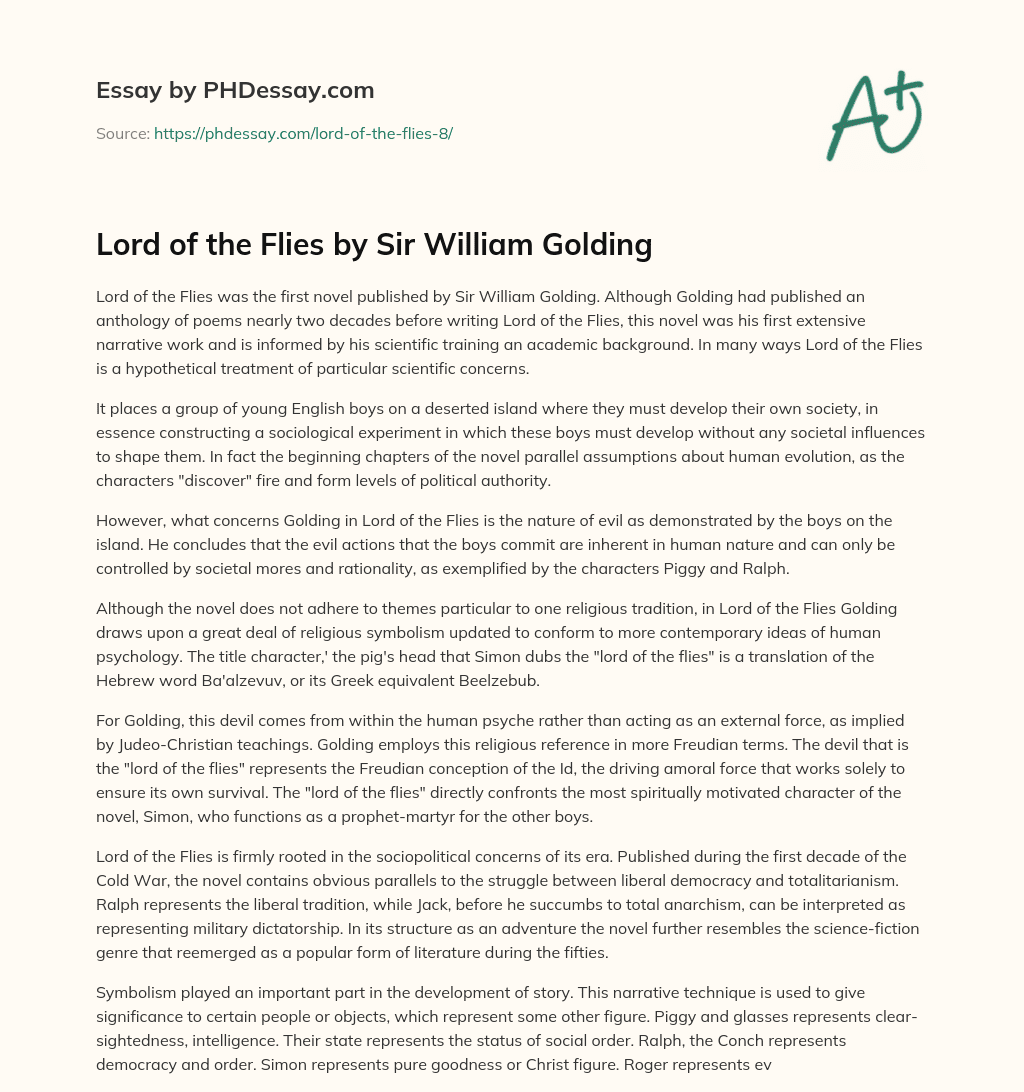 Lord of the Flies  by Sir William Golding essay