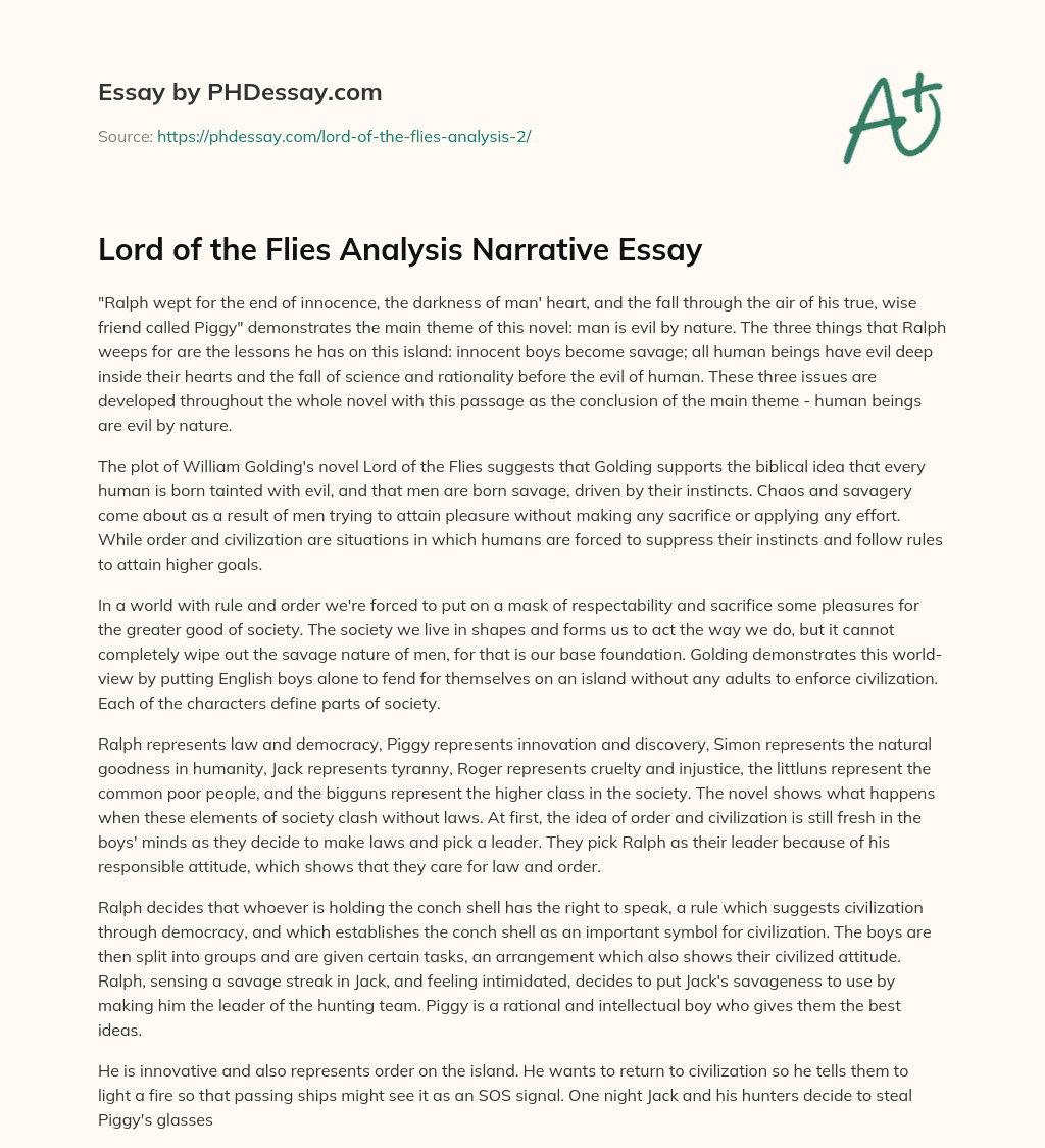 Lord of the Flies Analysis Narrative Essay essay