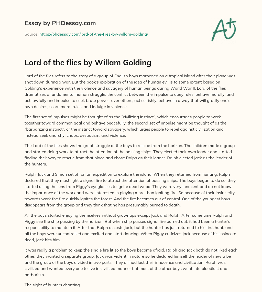 Lord of the flies by Willam Golding essay