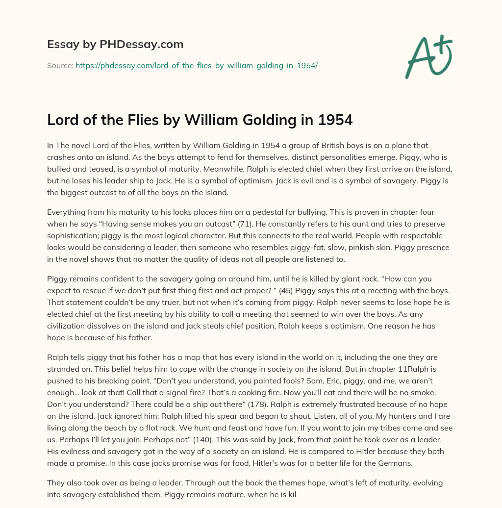 Lord of the Flies by William Golding in 1954 essay