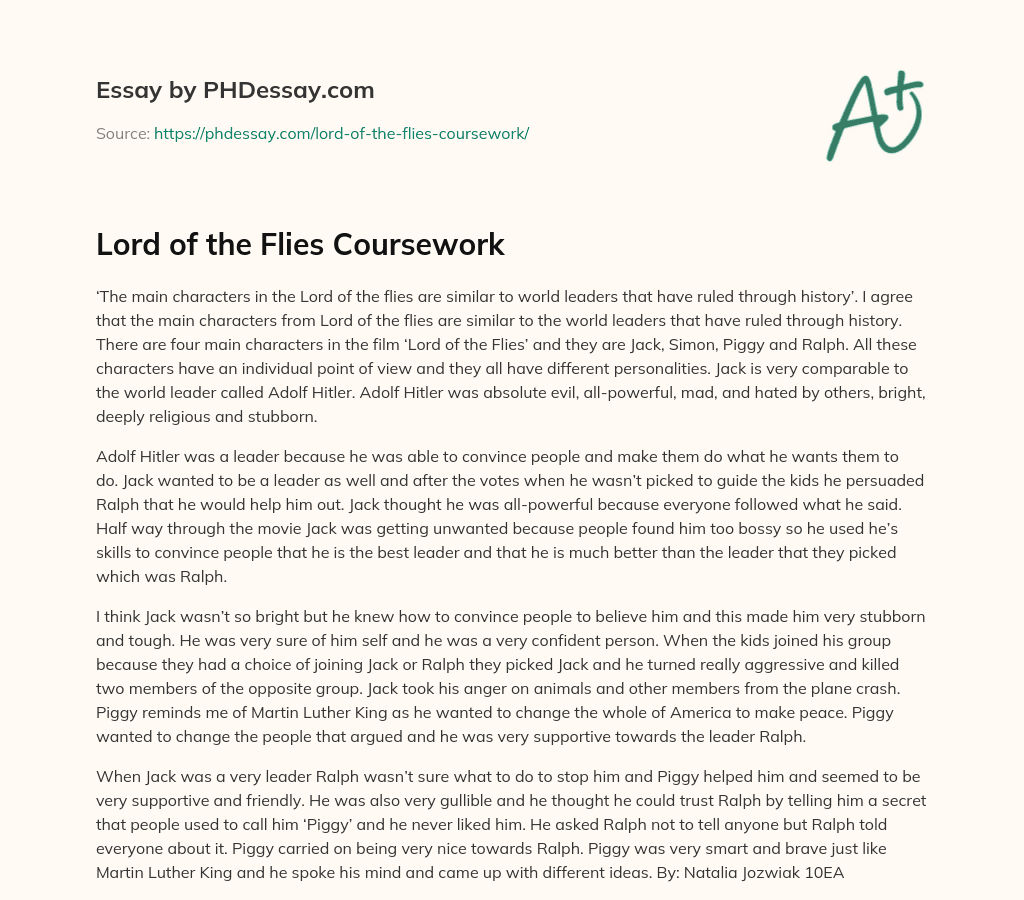 Lord of the Flies Coursework essay