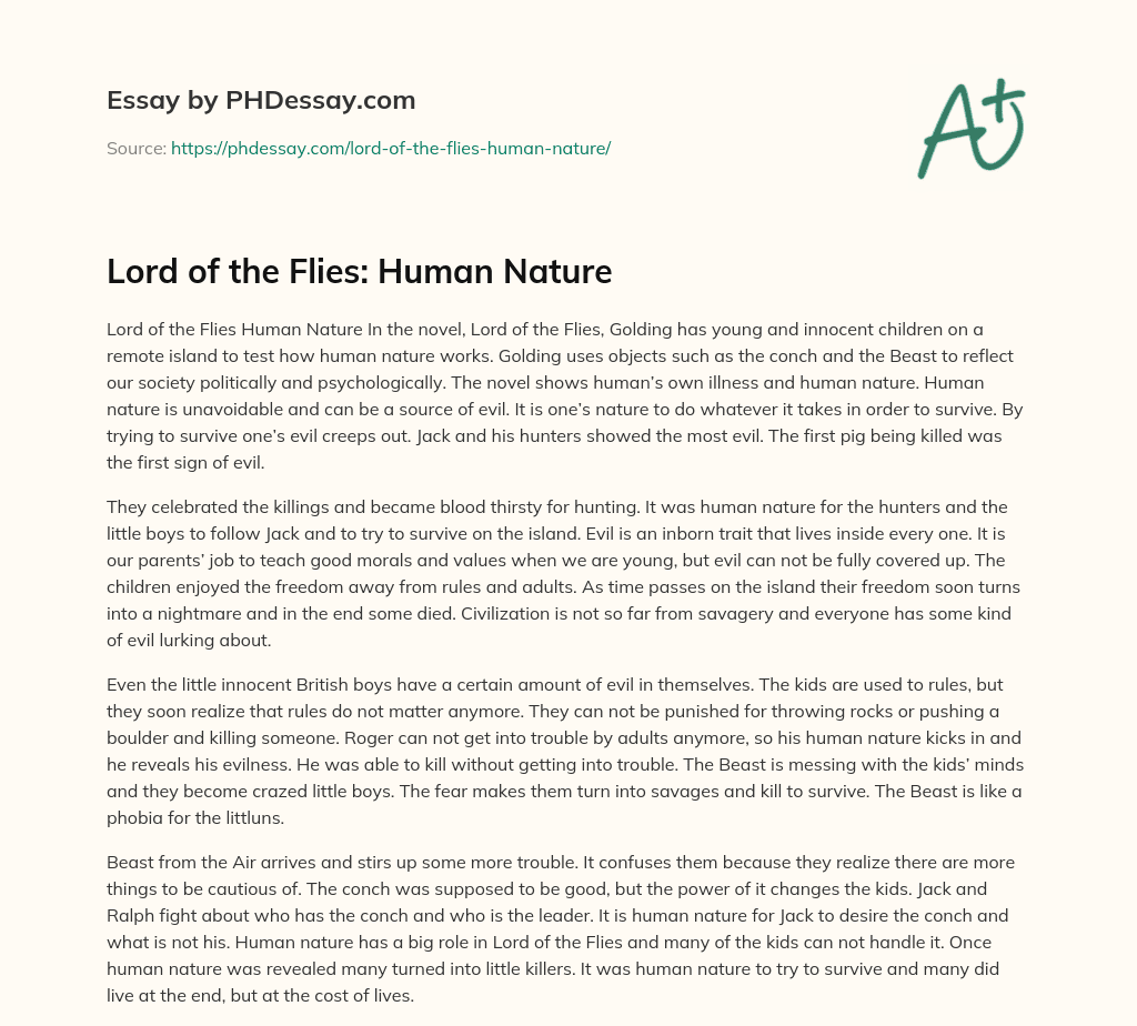 essay on lord of the flies human nature