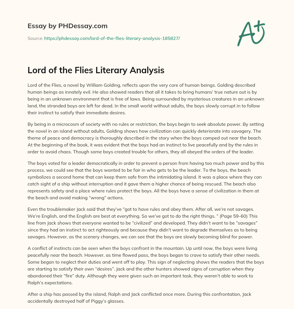 Lord of the Flies Literary Analysis essay