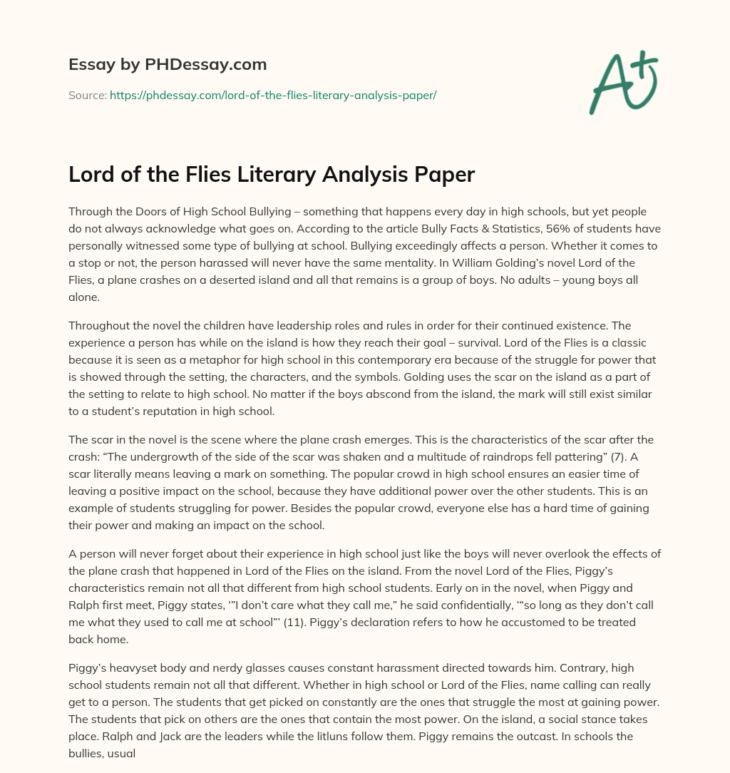 Lord of the Flies Literary Analysis Paper essay