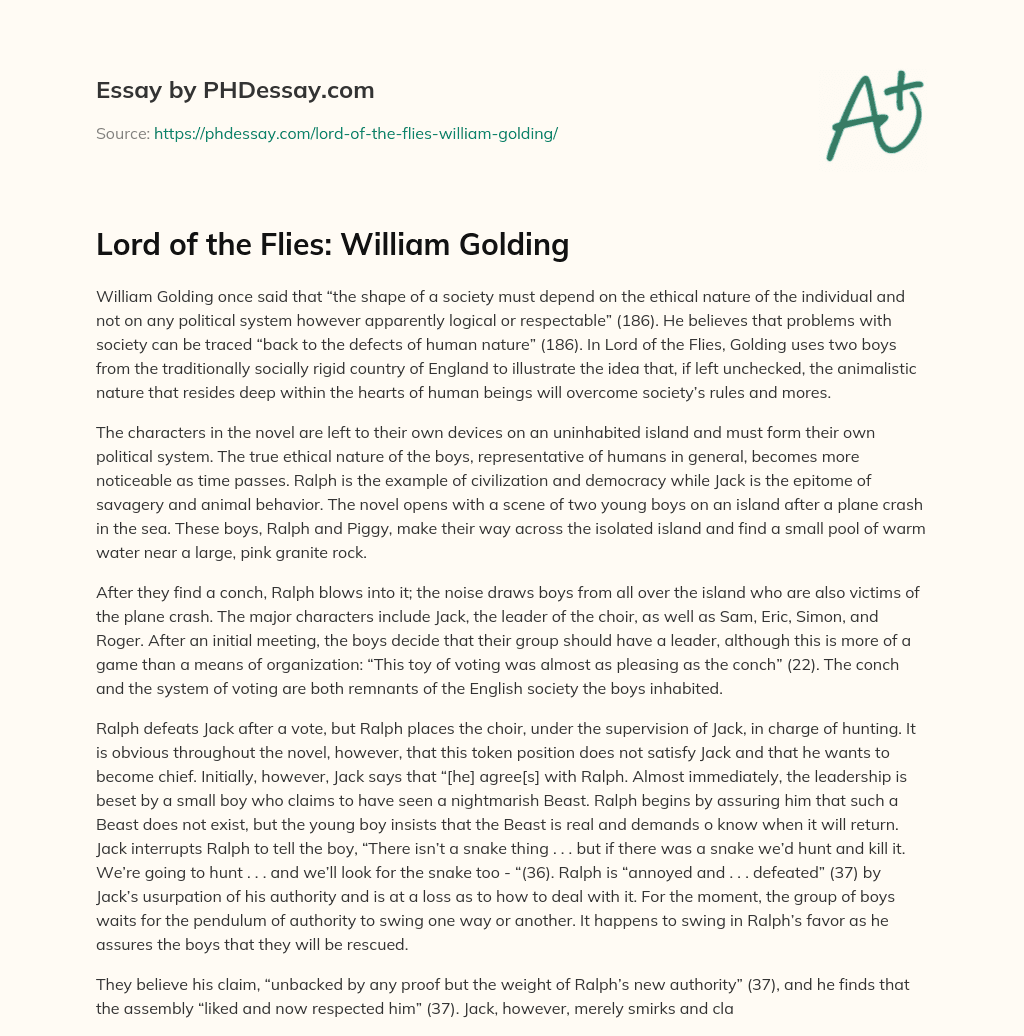 Lord of the Flies: William Golding essay