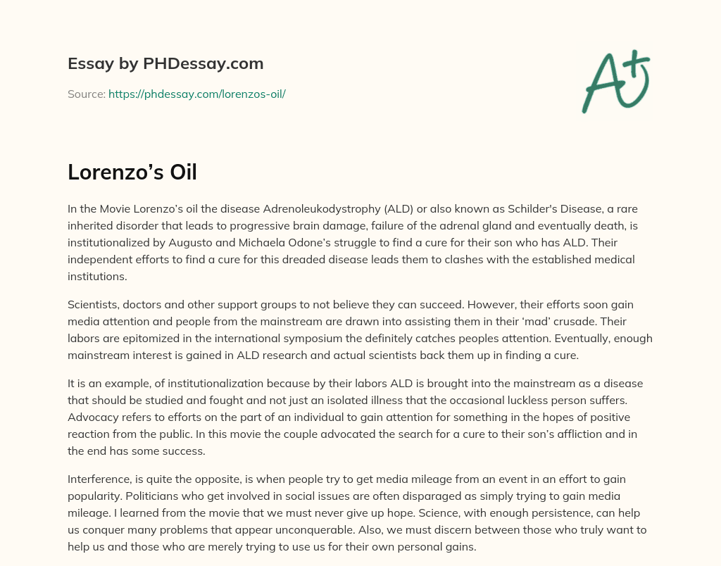 Lorenzo’s Oil essay