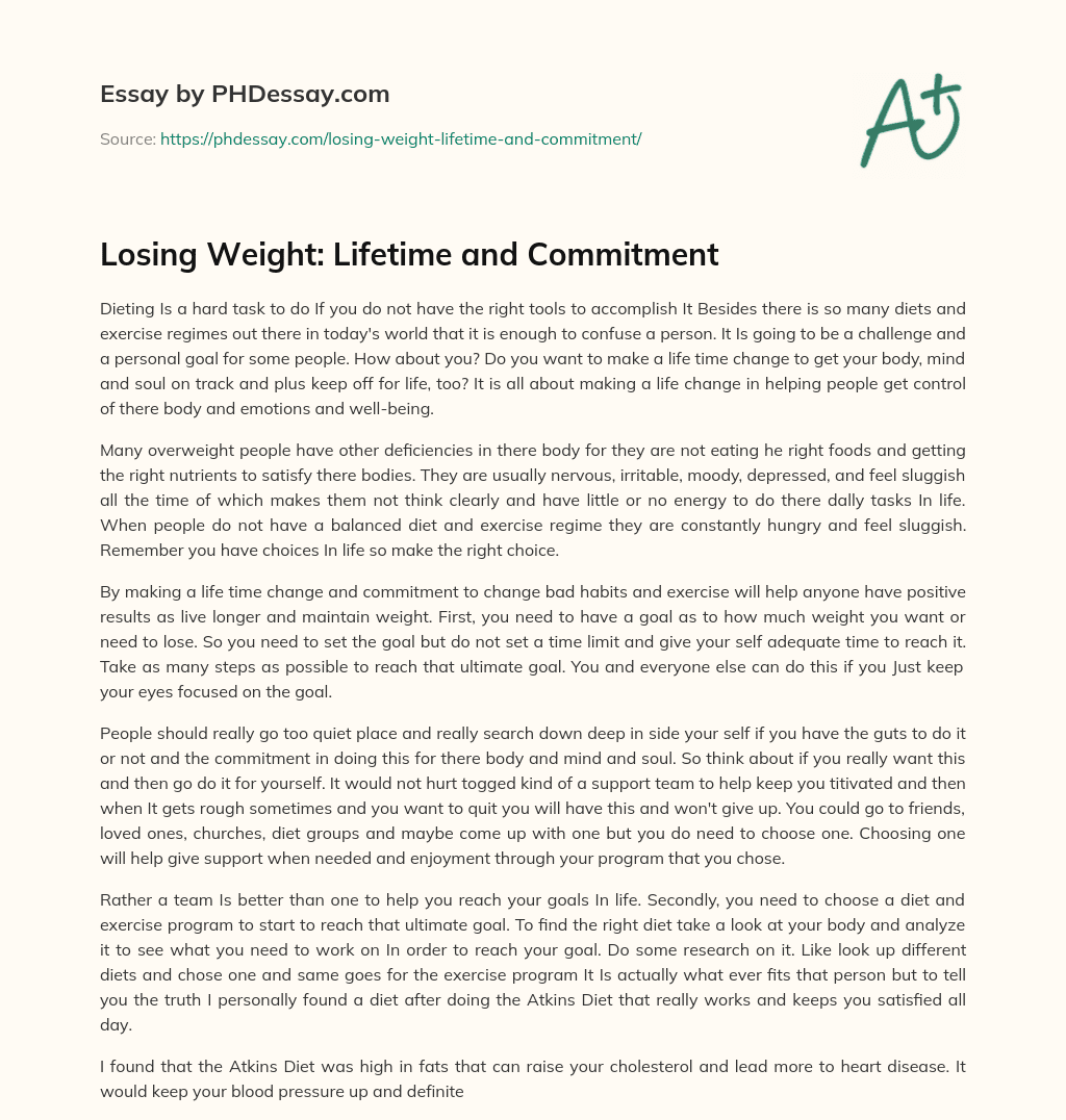 Losing Weight: Lifetime and Commitment essay