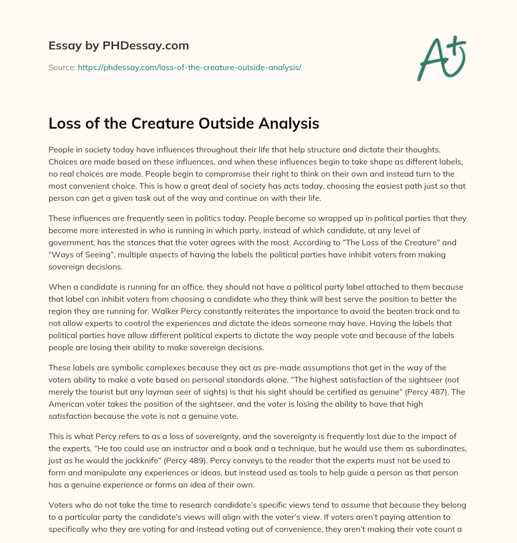Loss of the Creature Outside Analysis essay