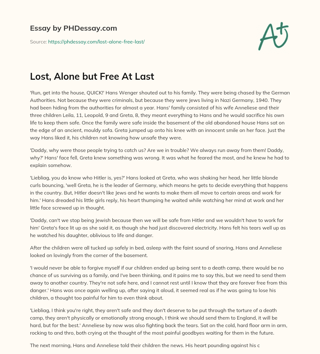 Lost, Alone but Free At Last essay