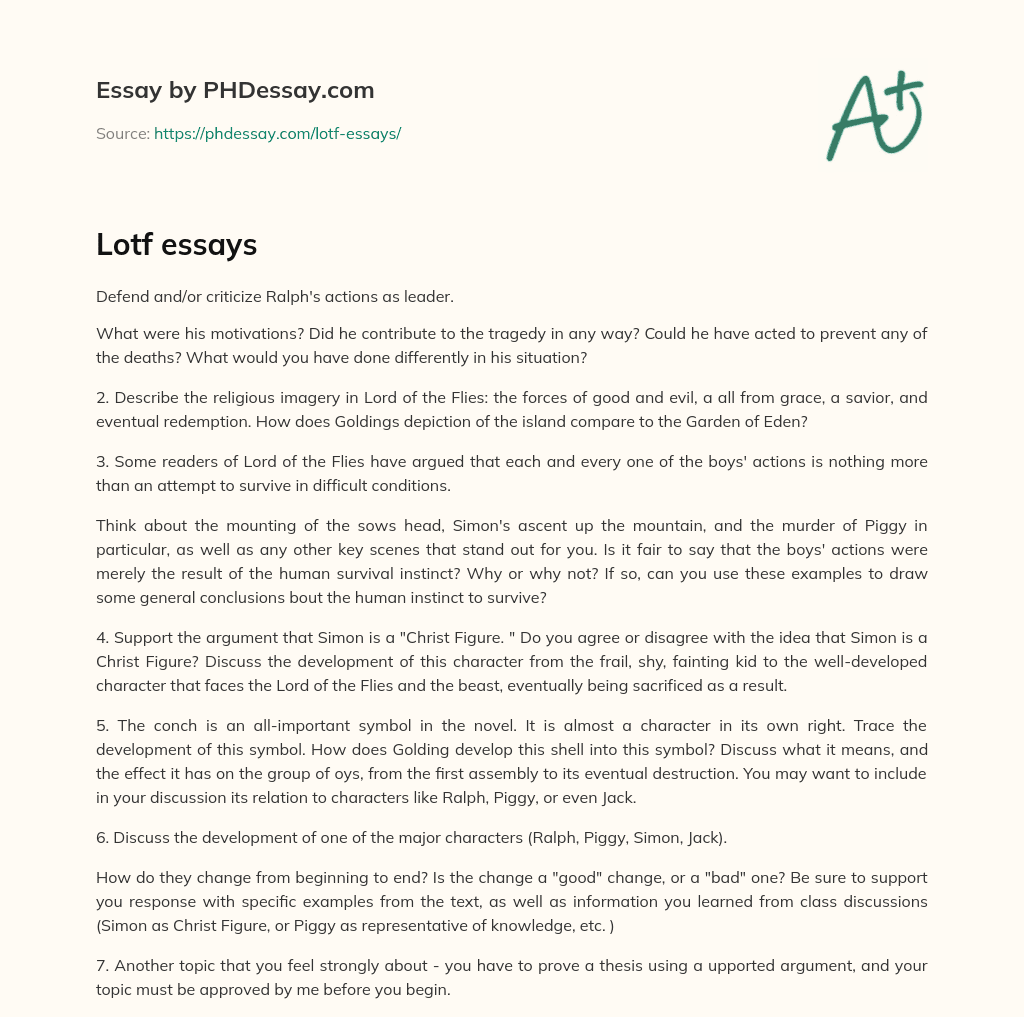 heading: Analysis of Themes and Symbols in Lord of the Flies essay