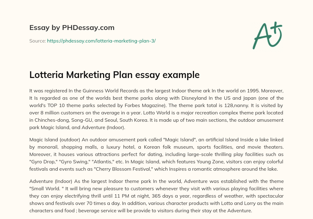 Lotteria Marketing Plan essay example essay