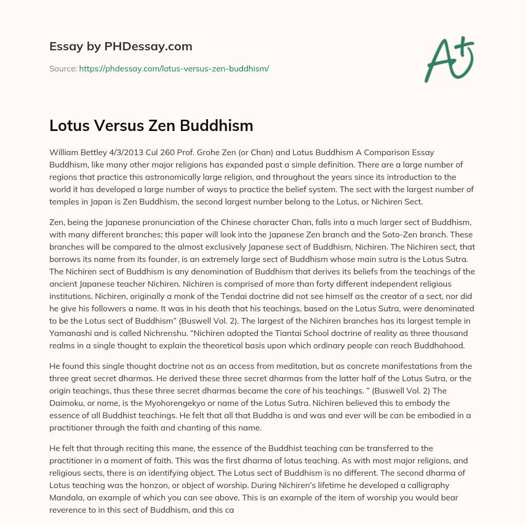Lotus Versus Zen Buddhism essay