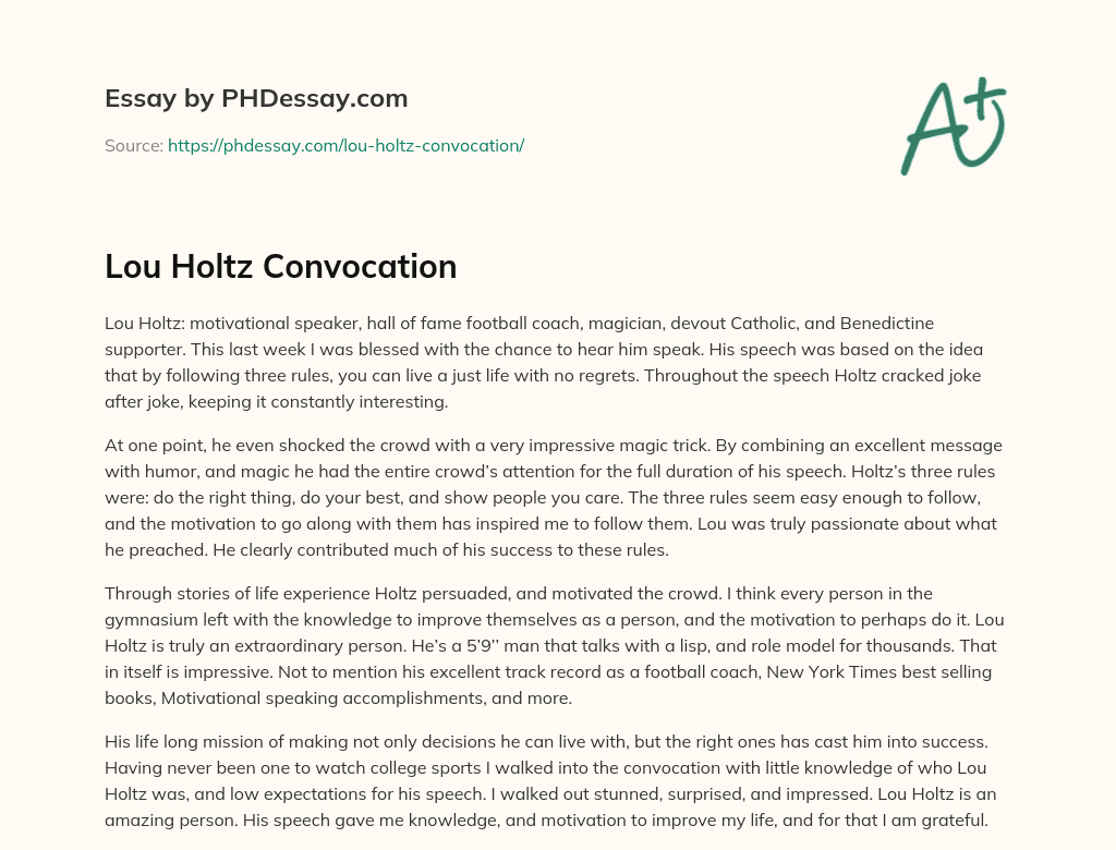 Lou Holtz Convocation essay