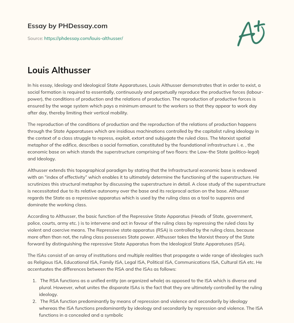 Louis Althusser essay