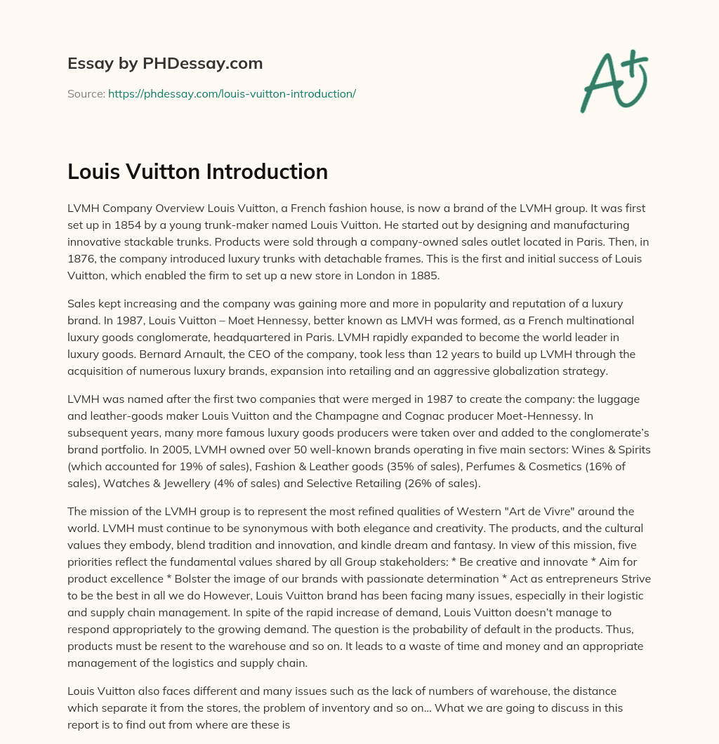 Louis Vuitton Introduction essay