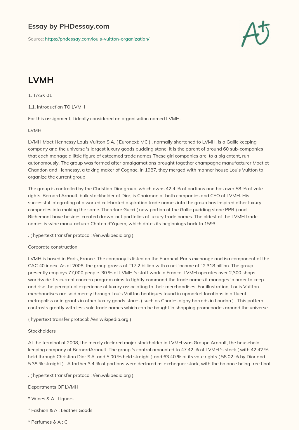 LVMH: The World’s Largest Luxury Goods Conglomerate essay