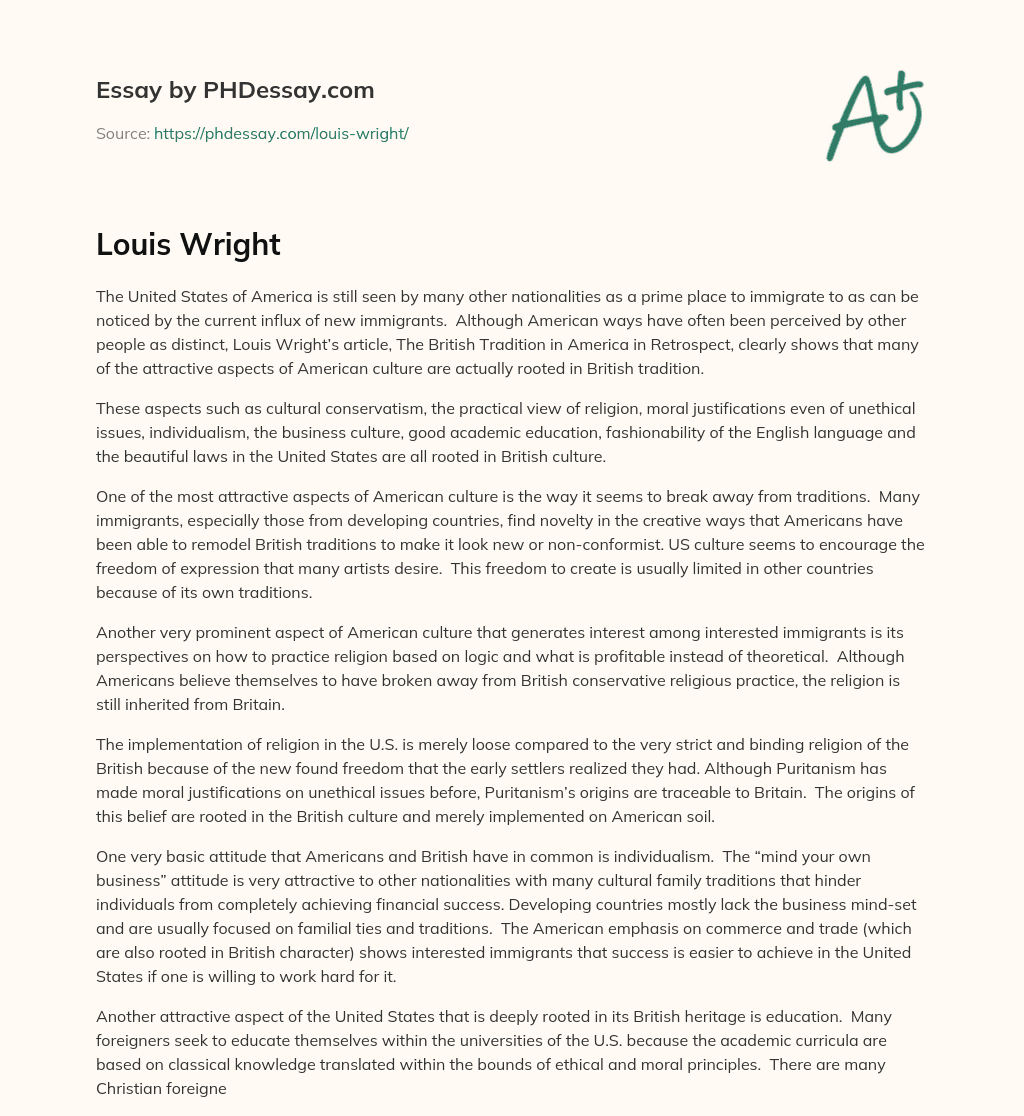 Louis Wright essay