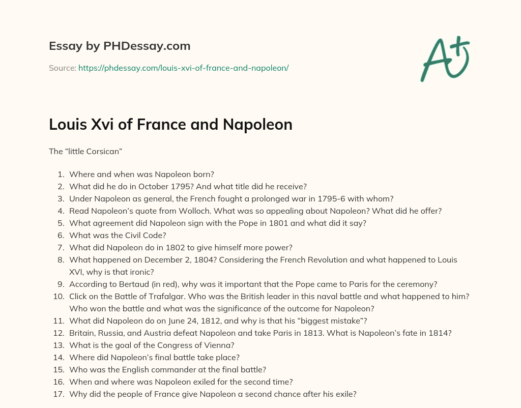 Louis Xvi of France and Napoleon essay