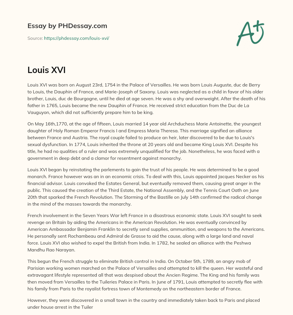 Louis XVI: The Unprepared King and His Reign essay