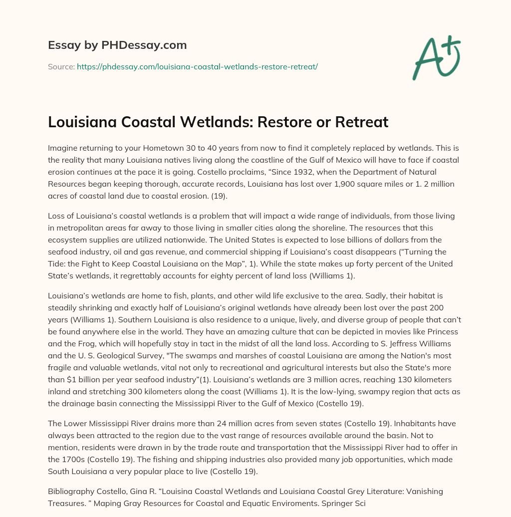 Louisiana Coastal Wetlands: Restore or Retreat essay
