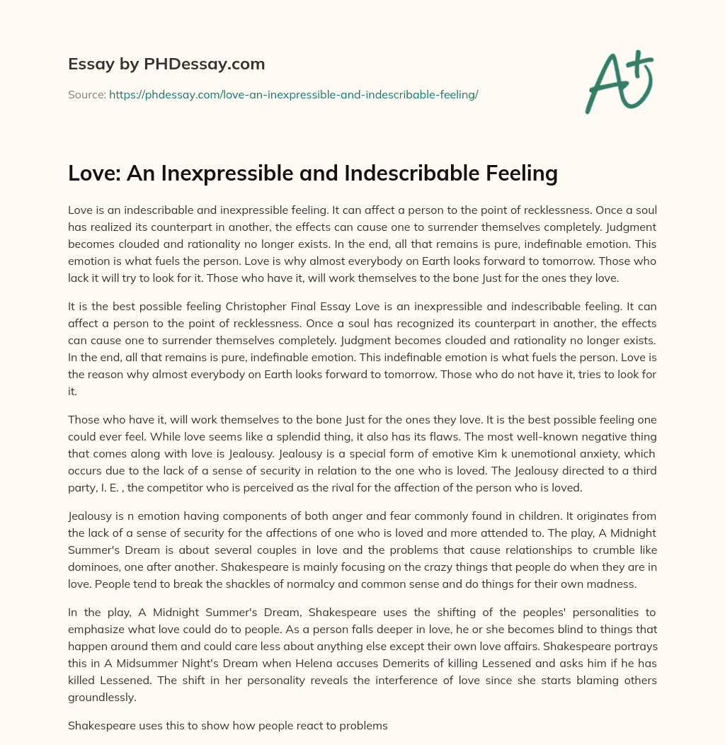 Love: An Inexpressible and Indescribable Feeling essay