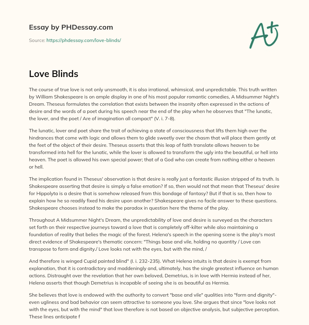 The Irrationality of Love in A Midsummer Night’s Dream essay