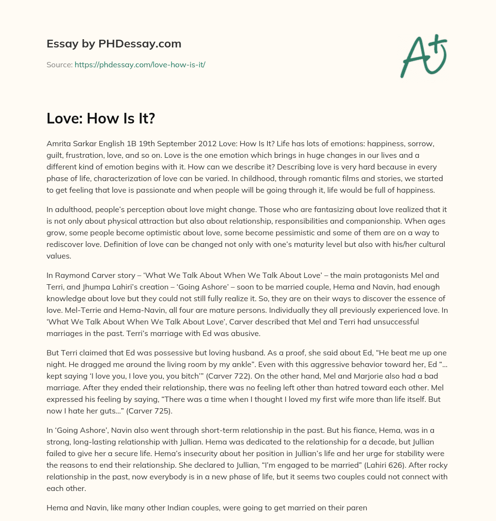 Love: How Is It? essay