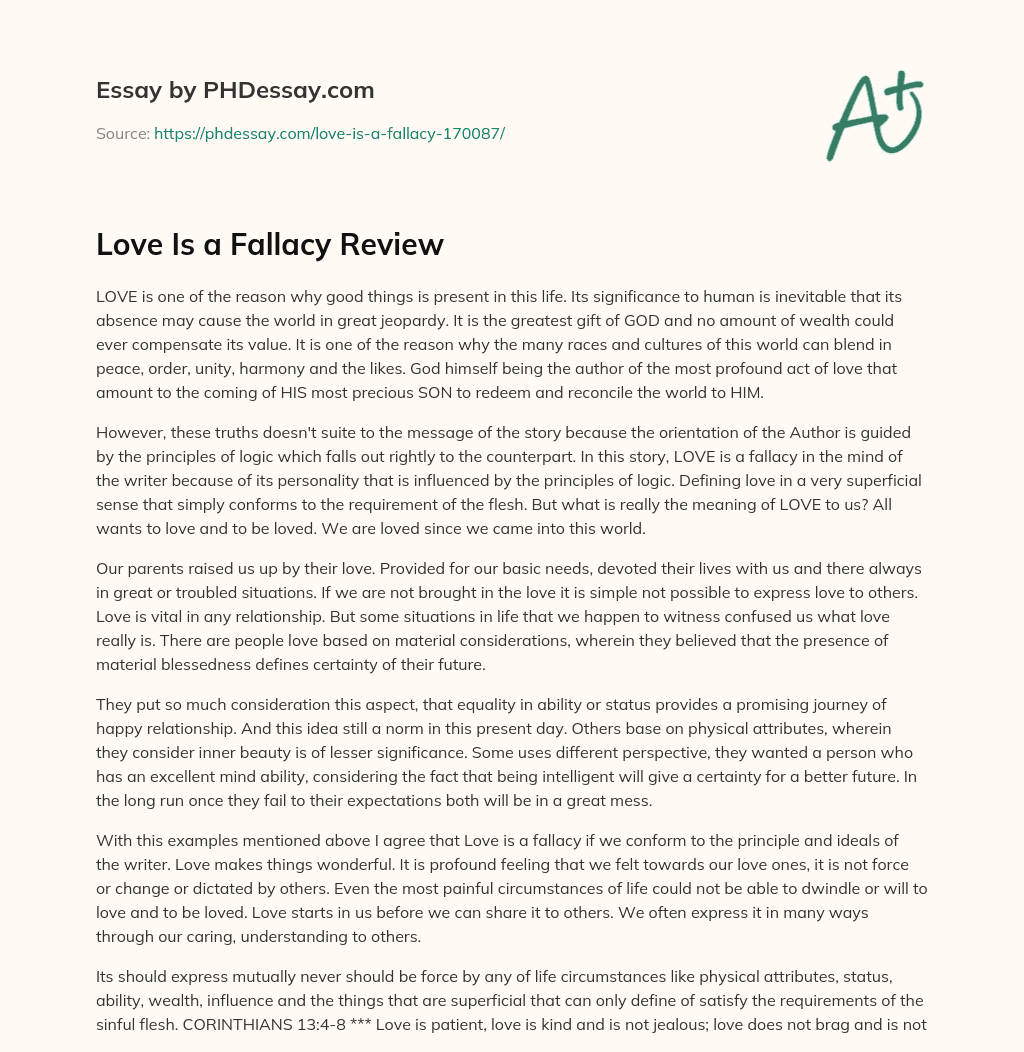 Love Is a Fallacy Review essay