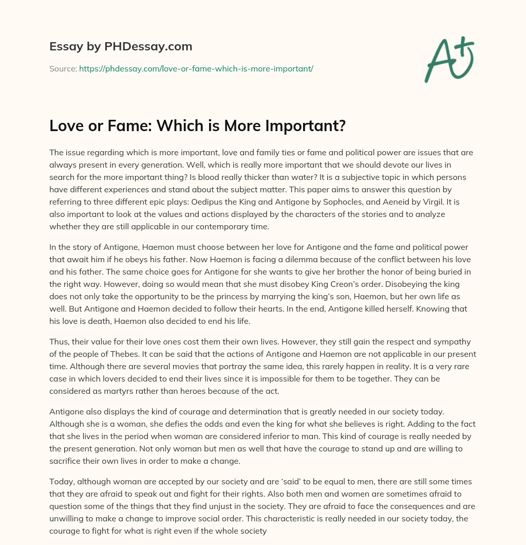 Love or Fame: Which is More Important? essay