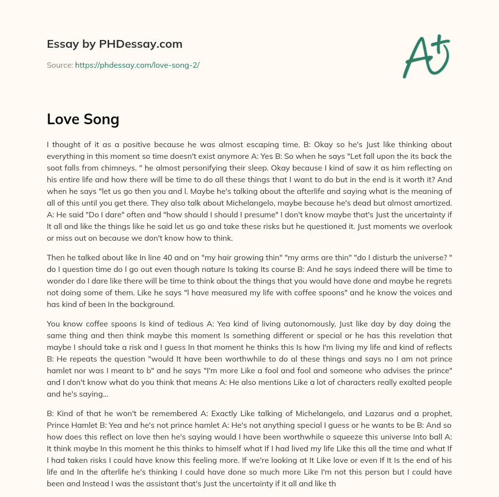 Reflecting on Life and Time in T.S. Eliot’s The Love Song of J. Alfred Prufrock essay