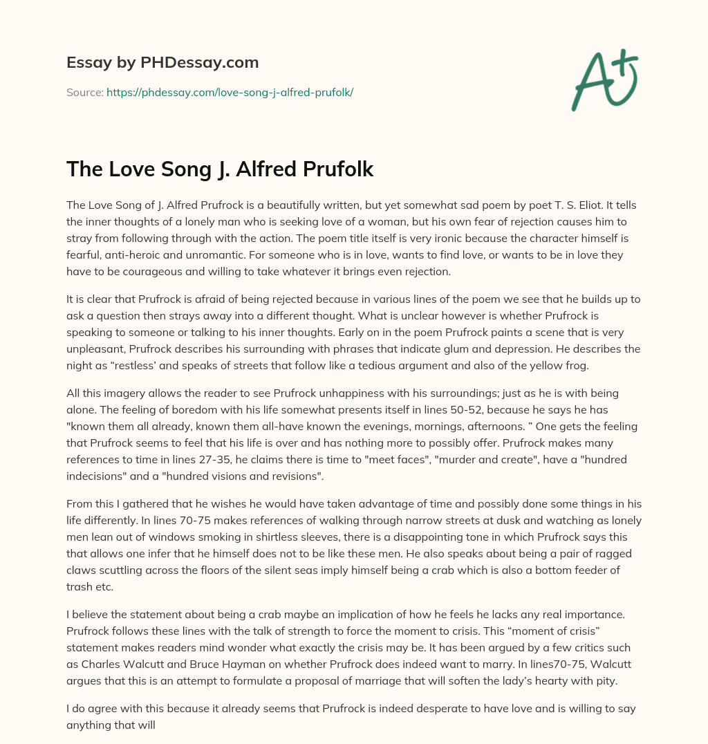 The Love Song J. Alfred Prufolk essay