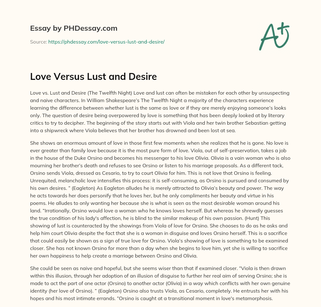 Love Versus Lust and Desire essay