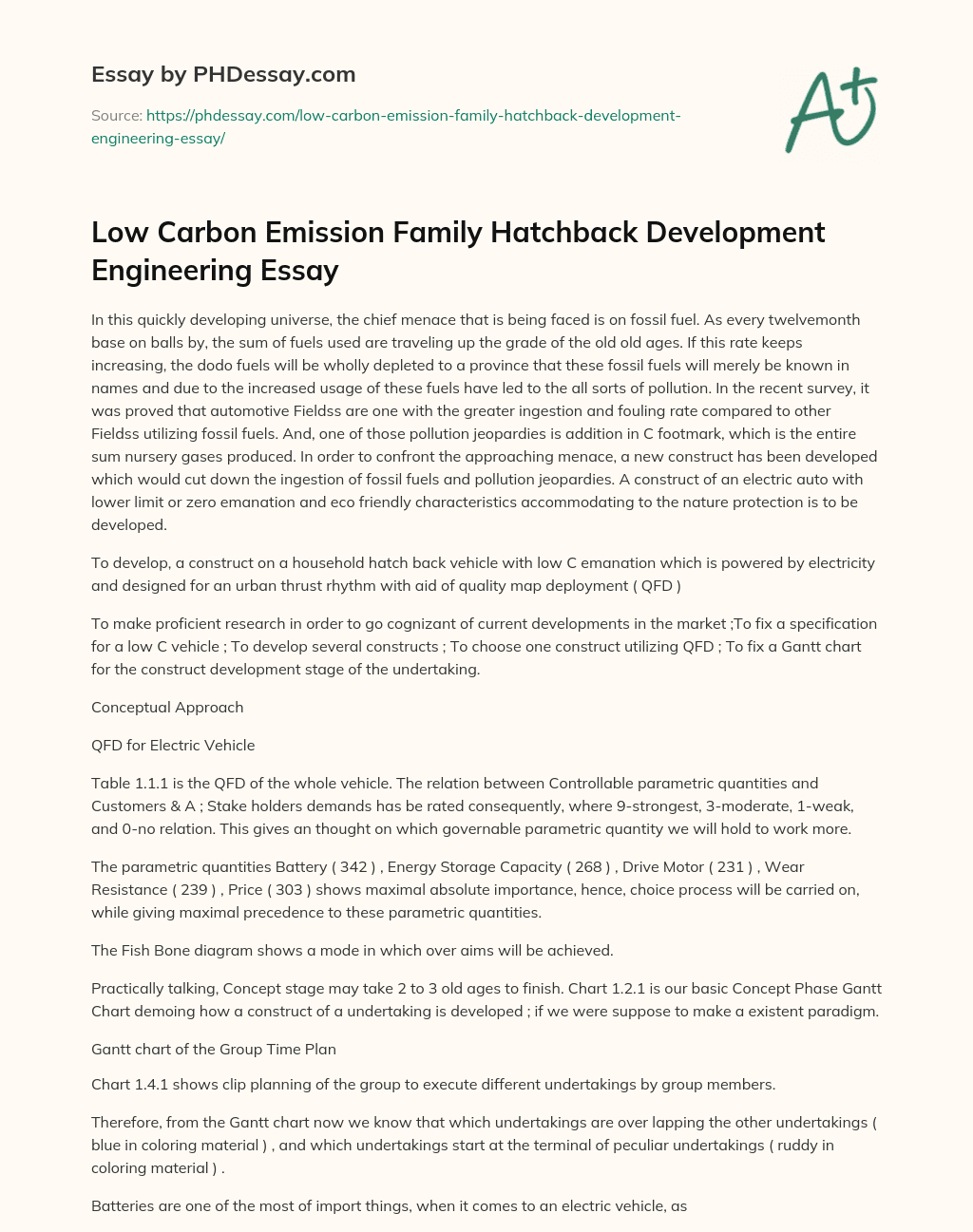 Low Carbon Emission Family Hatchback Development Engineering Essay essay