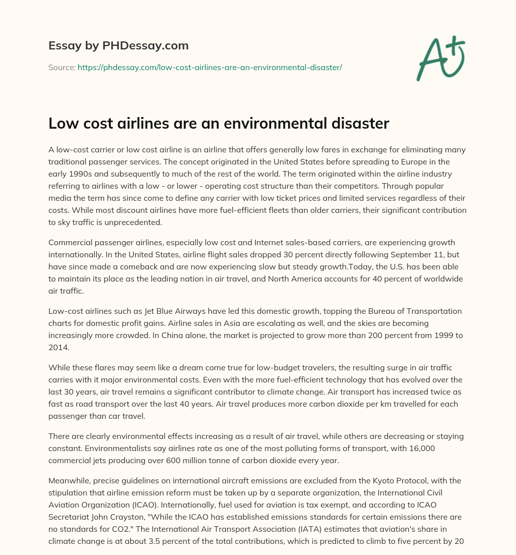 Low cost airlines are an environmental disaster essay