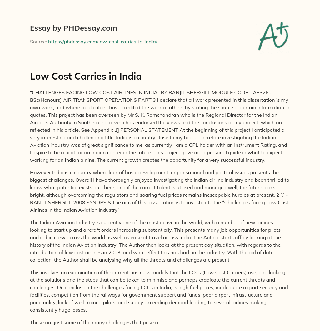 Low Cost Carries in India essay