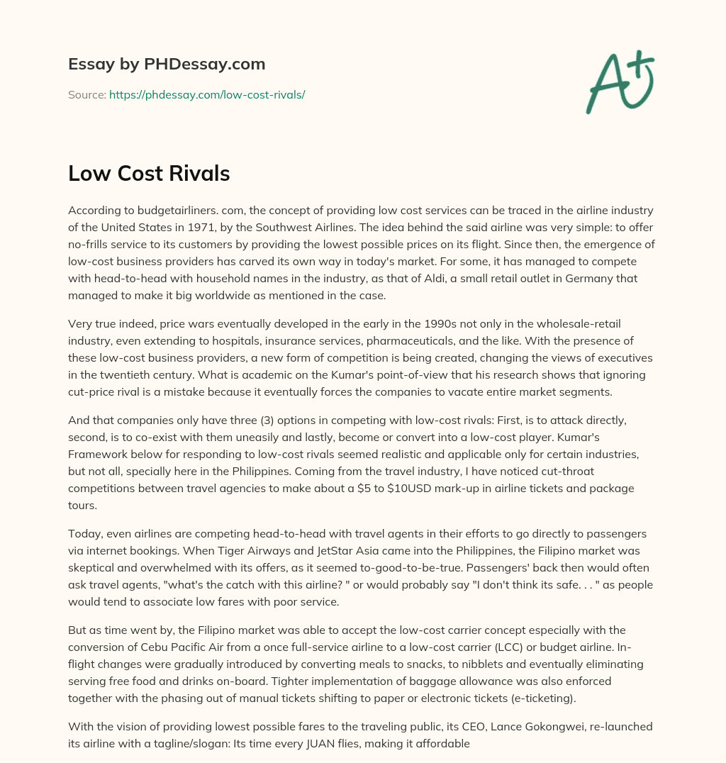 Low Cost Rivals essay